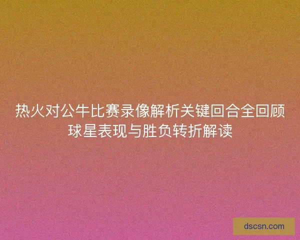 热火对公牛比赛录像解析关键回合全回顾球星表现与胜负转折解读